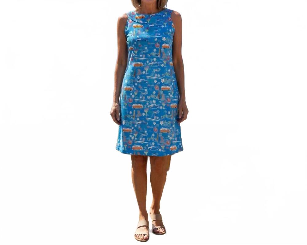 NEW KATHERINE WAY seaside boat neck dress in good vibrations blue